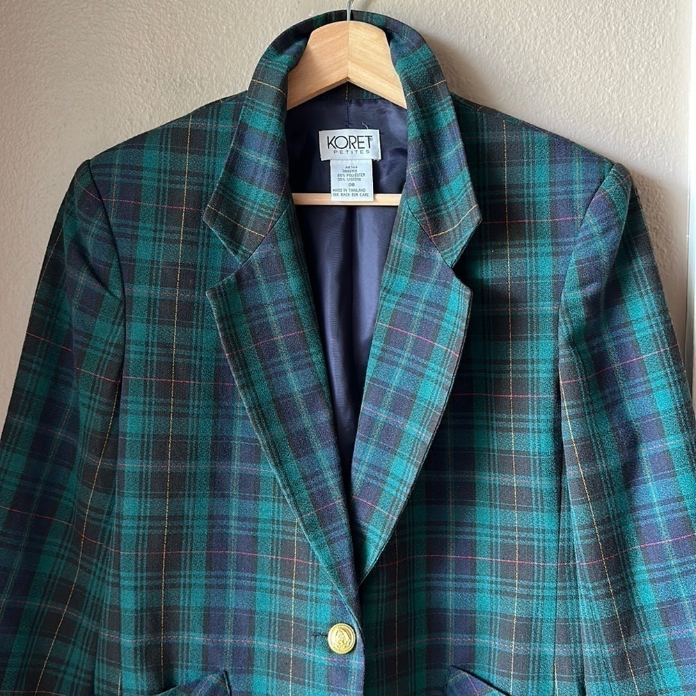KORET Petites Plaid Long Sleeve Blazer Jacket